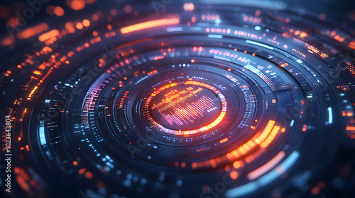 3D Macro Shot of Futuristic Market Forecasting Tool with Holographic Data Visualization - Close Up of Advanced Analytics & Predictive Insights in High Tech Business Environment