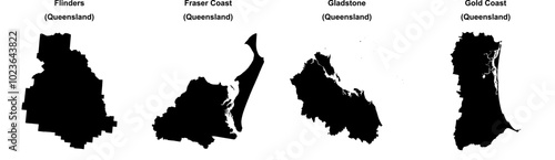 Flinders, Fraser Coast, Gladstone, Gold Coast outline maps