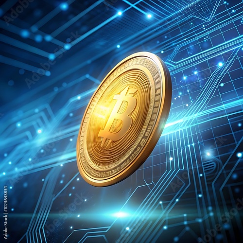 a golden bitcoin cryptocurrency coin, digital financial technology, 