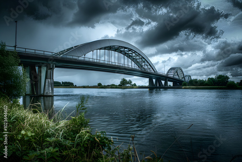 Architectural Brilliance captured in the Imposing IJssel Bridge, Zwolle, the Netherlands in a Cloudy Mood