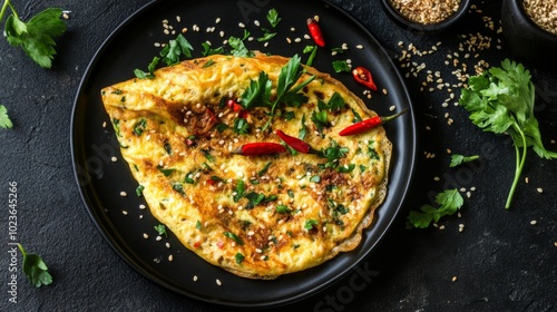 Colorful Omelette with Herbs and Spice Garnish