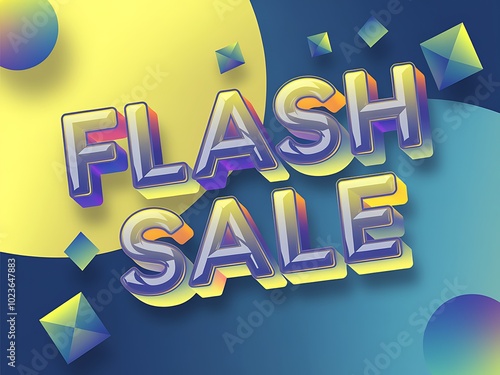 3D Text Flash Sale with Colorful Geometric Shapes photo