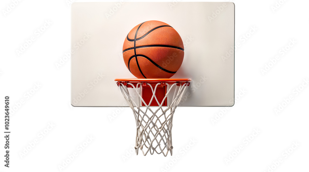 Basketball Ball. Hoop. A Basketball Perfectly Balanced on the Hoop, Ready for a Score. Sport, Competition, Precision. Isolated on Transparent Background. PNG. Basketball Ball. Hoop. A Basketball Perfectly Balanced on the Hoop, Ready for a Score. Sport, Competition, Precision. Isolated on Transparent Background. PNG.