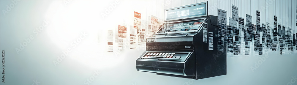 Floating Cash Register & Barcode Concept: Modern Point of Sale Retail Technology Close-Up, Showcasing Innovative Retail Operations with Camera Rotation, Isolated on White Background Floating Cash Register & Barcode Concept: Modern Point of Sale Retail Technology Close-Up, Showcasing Innovative Retail Operations with Camera Rotation, Isolated on White Background