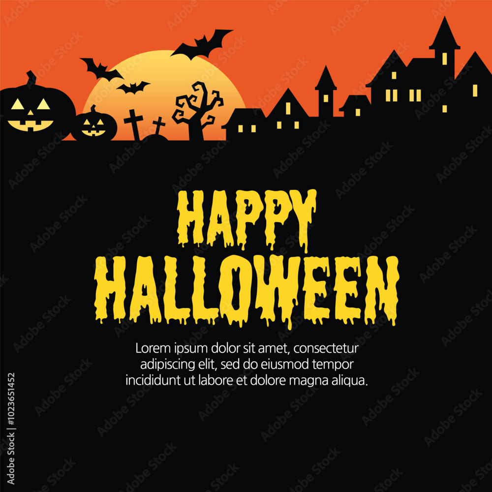 Halloween Template Illustration, Ghost House Halloween Template Illustration, Ghost House