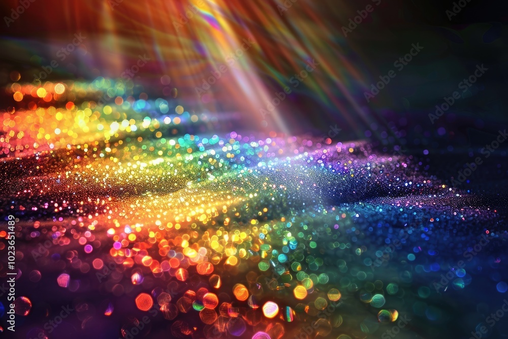 Sun flares create rainbow light effect on black background. Sun flares create rainbow light effect on black background.