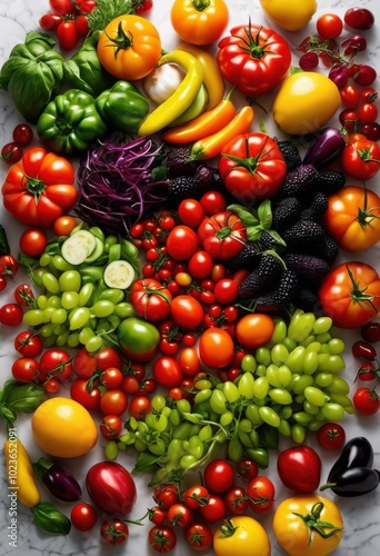 Wallpaper Mural vibrant colorful arrangement fresh ingredients pristine surface showcasing culinary delight, vegetables, fruits, herbs, spices, bowls, plates, textures Torontodigital.ca