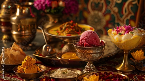 Saffron Splendor Exquisite Persian Dessert Bastani Falooda in Traditional Bowls photo