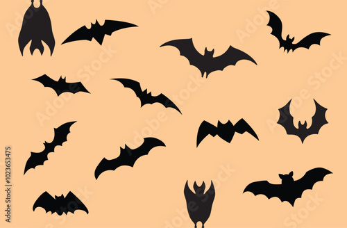 Halloween vector black bats illustration silhouette collection