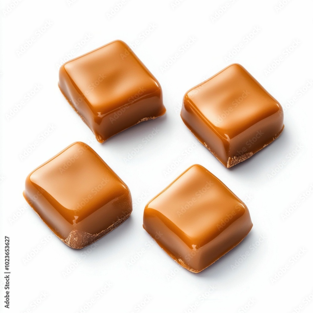 Four Caramel Squares Isolated on White Background Four Caramel Squares Isolated on White Background