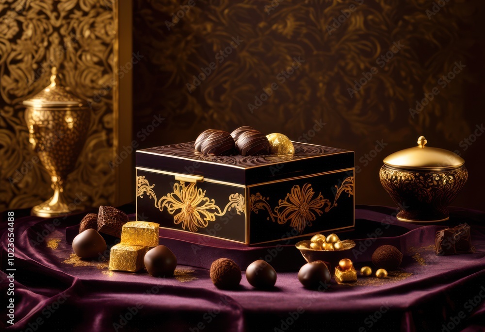 exquisite luxurious chocolate assortment surrounded rich textured backgrounds showcasing gourmet delights elegant designs, dessert, confectionery exquisite luxurious chocolate assortment surrounded rich textured backgrounds showcasing gourmet delights elegant designs, dessert, confectionery