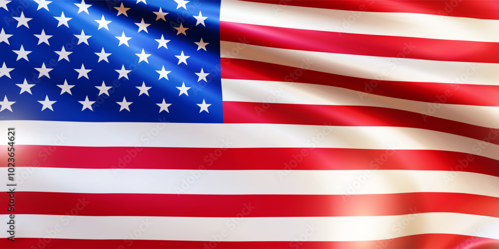 Realistic national American flag closeup. Wavy flag of the United States of America. Patriotic background USA for Independence day, Veterans day, Memorial day. 3d vector illustration Realistic national American flag closeup. Wavy flag of the United States of America. Patriotic background USA for Independence day, Veterans day, Memorial day. 3d vector illustration