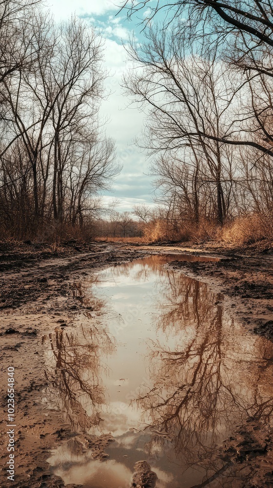 Tranquil Riverbank Scene with Muddy Reflection Tranquil Riverbank Scene with Muddy Reflection