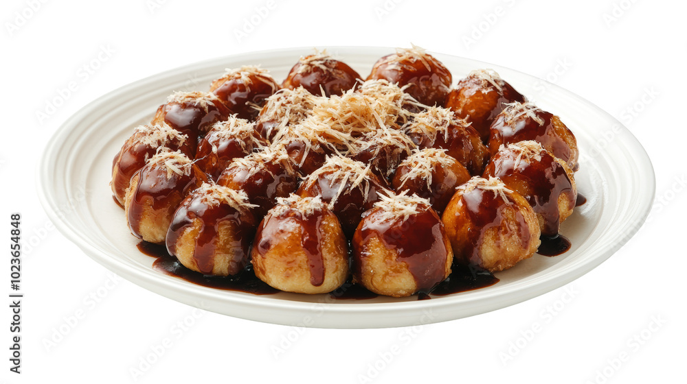 Neatly Stacked Golden Takoyaki Balls on a Plate Neatly Stacked Golden Takoyaki Balls on a Plate