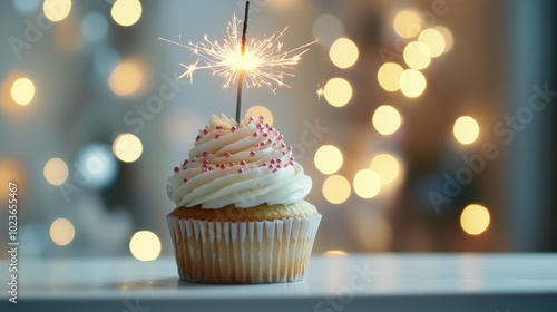 Festive Cupcake with Sparkling Candle Celebrating a Special Occasion