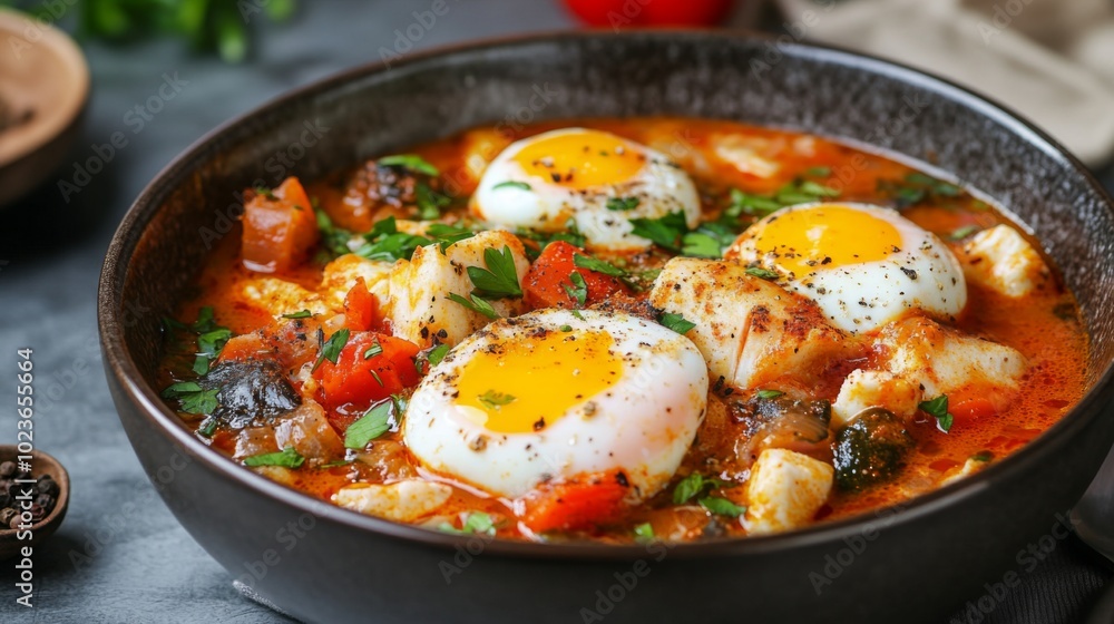 Savory Dish with Poached Eggs and Vegetables Savory Dish with Poached Eggs and Vegetables