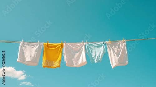 Freshly Washed Clothes Hanging on a Clothesline in the Open Air