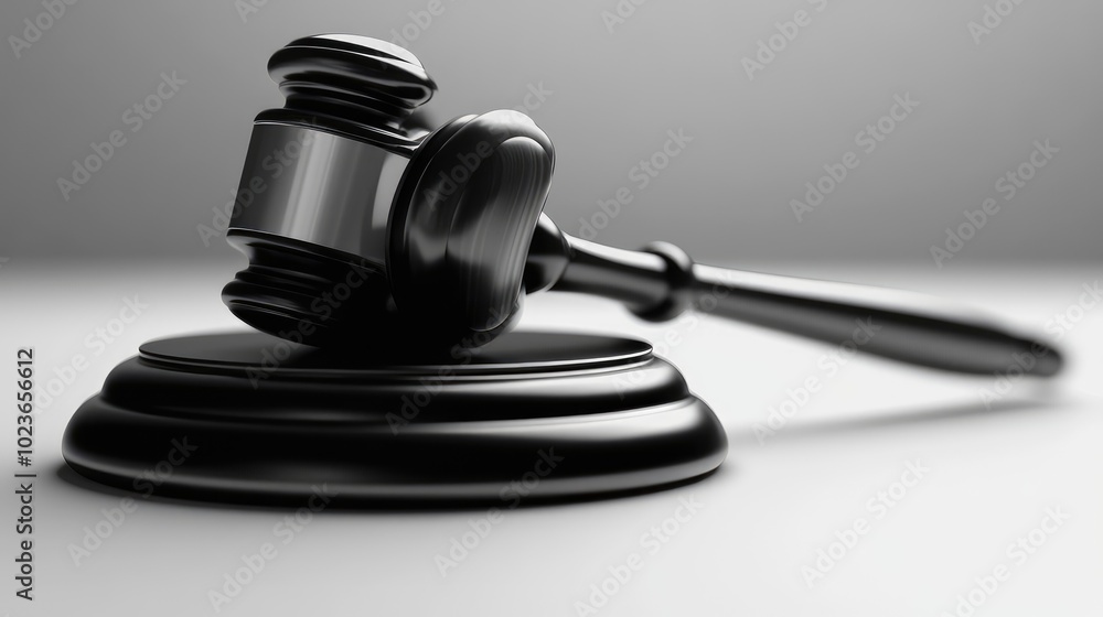 A gavel resting on a clean white surface, representing legal authority and justice in a minimalist design. No people. A gavel resting on a clean white surface, representing legal authority and justice in a minimalist design. No people.