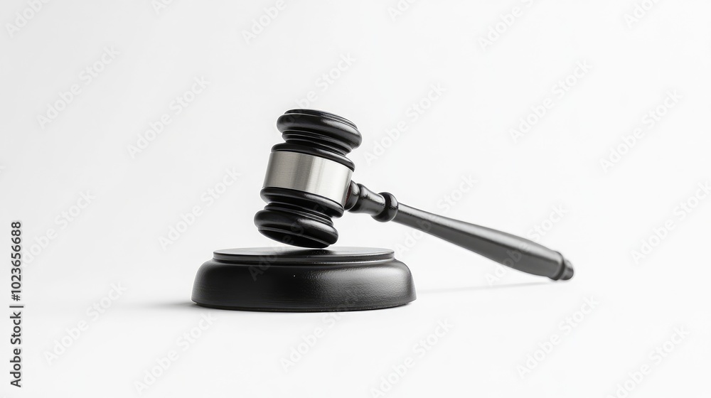 A gavel with a smooth finish placed upright on a white background, symbolizing the weight of legal authority. No people. A gavel with a smooth finish placed upright on a white background, symbolizing the weight of legal authority. No people.