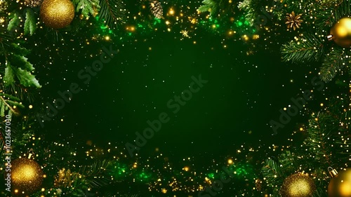 Wallpaper Mural Christmas holiday background green with golden bokeh lights. Emerald greenery forest foliage background. Bokeh lights art. Elegant outdoor party template garland 4k video Torontodigital.ca