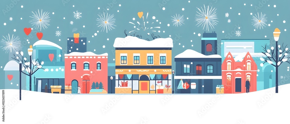 A charming winter village scene with colorful buildings, snow, and festive decorations, perfect for holiday celebrations. A charming winter village scene with colorful buildings, snow, and festive decorations, perfect for holiday celebrations.