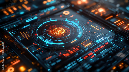 3D Macro Shot of Futuristic Budget Dashboard: Interactive Holographic Elements for Real-Time Financial Data in Dynamic Management Environment