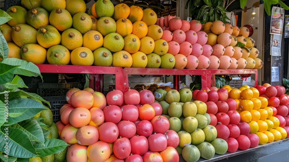Vibrant Pomelos Exotic Fruit Stand Delights with Giant Citrus Display Vibrant Pomelos Exotic Fruit Stand Delights with Giant Citrus Display