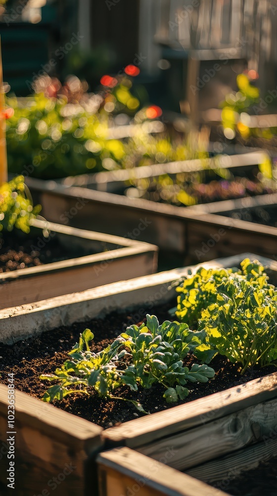 Fototapeta premium Vibrant Urban Farm with Raised Beds
