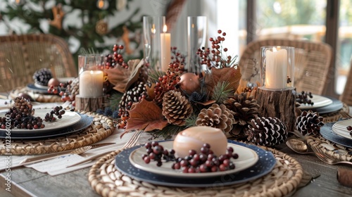 Enchanting Fall Tablescape Elderberry and Pine Cone Centerpieces Illuminate a Warm and Inviting Ambiance