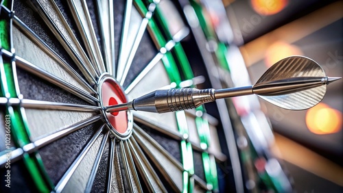 A sleek, silver arrow pierces the bullseye of a dartboard, surrounded by blurred, ineffective arrows, conveying a sense of precision and superior performance. photo