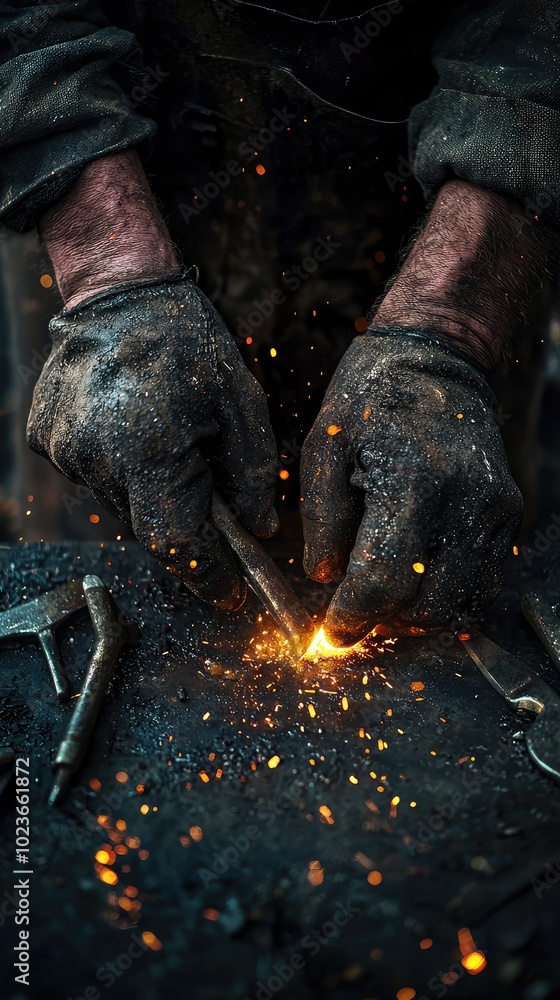 Artistic Shot of Blacksmith Working with Hands Artistic Shot of Blacksmith Working with Hands