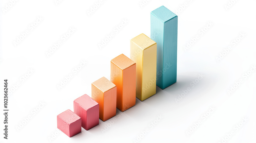 A bar graph with an upward trend, business success, isometric view, isolated on white background A bar graph with an upward trend, business success, isometric view, isolated on white background
