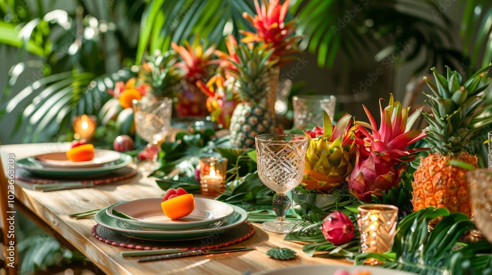 Tropical Elegance Vibrant Dragon Fruit Table Setting for a Stylish Summer Soiree Tropical Elegance Vibrant Dragon Fruit Table Setting for a Stylish Summer Soiree
