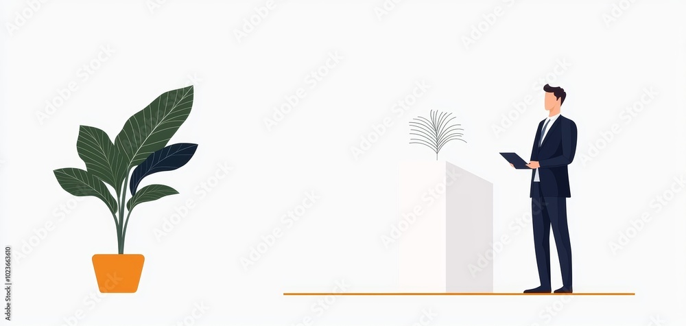 A businessman standing at a podium, leadership concept, vector illustration, isolated on white background A businessman standing at a podium, leadership concept, vector illustration, isolated on white background
