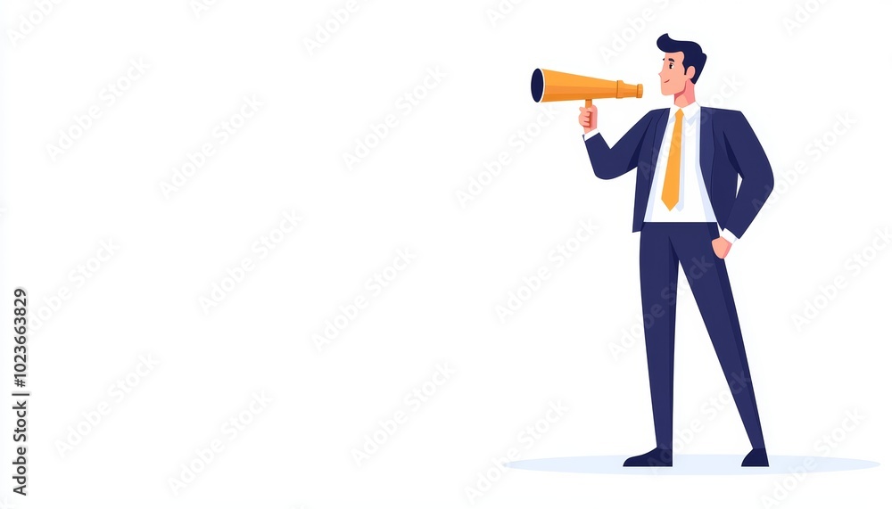A businessman with a telescope, vision for the future, flat design, isolated on white background A businessman with a telescope, vision for the future, flat design, isolated on white background