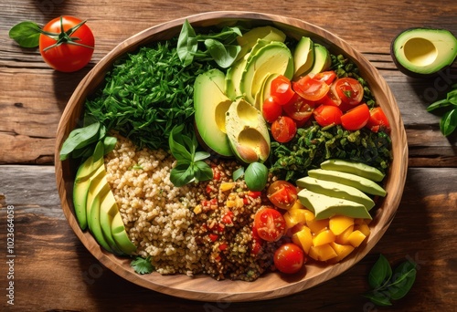 vibrant plant based meal prep displayed rustic natural wood surface showcasing fresh ingredients colorful plating techniques, cooking, plate, food, vegetables