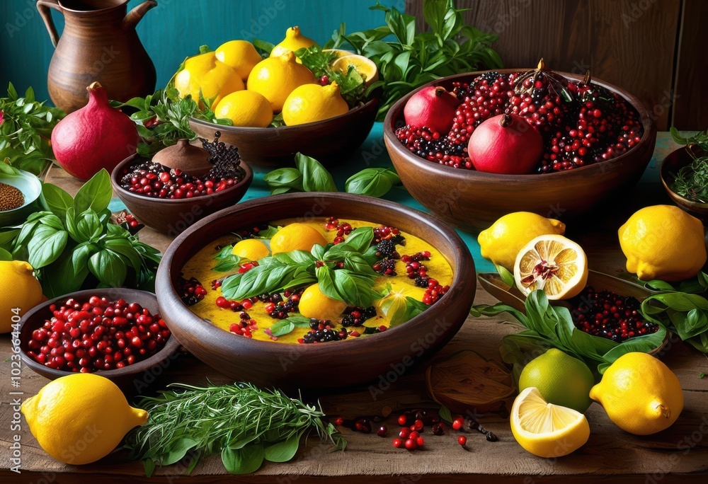 colorful culinary ingredients displayed festive cooking inspiration vibrant textures fresh natural elements, vegetables, fruits, herbs, spices, peppers colorful culinary ingredients displayed festive cooking inspiration vibrant textures fresh natural elements, vegetables, fruits, herbs, spices, peppers