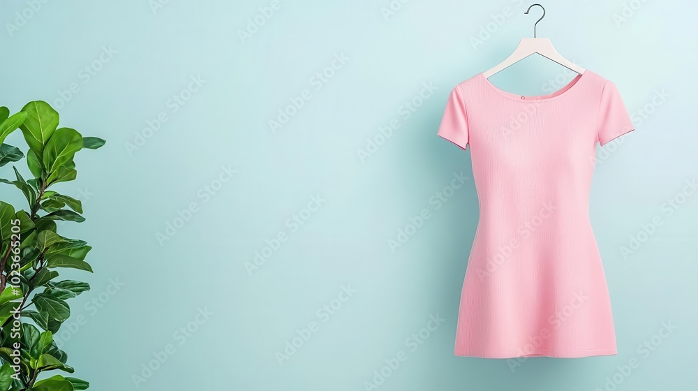 Soft pastel dress floating on a metallic hanger, sleek minimalism against a white background, stylish and modern Soft pastel dress floating on a metallic hanger, sleek minimalism against a white background, stylish and modern