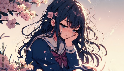Lofi sad girl anime illustration