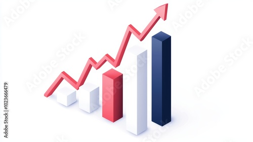 A bar graph with an upward trend, business success, isometric view, isolated on white background