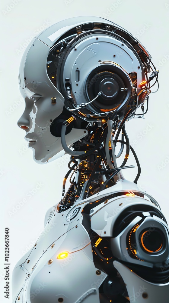 Fototapeta premium Robot profile, white isolate background