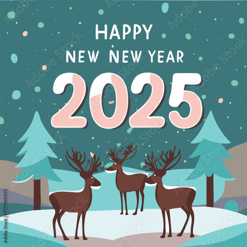 2025 happy new year themed vector drawing