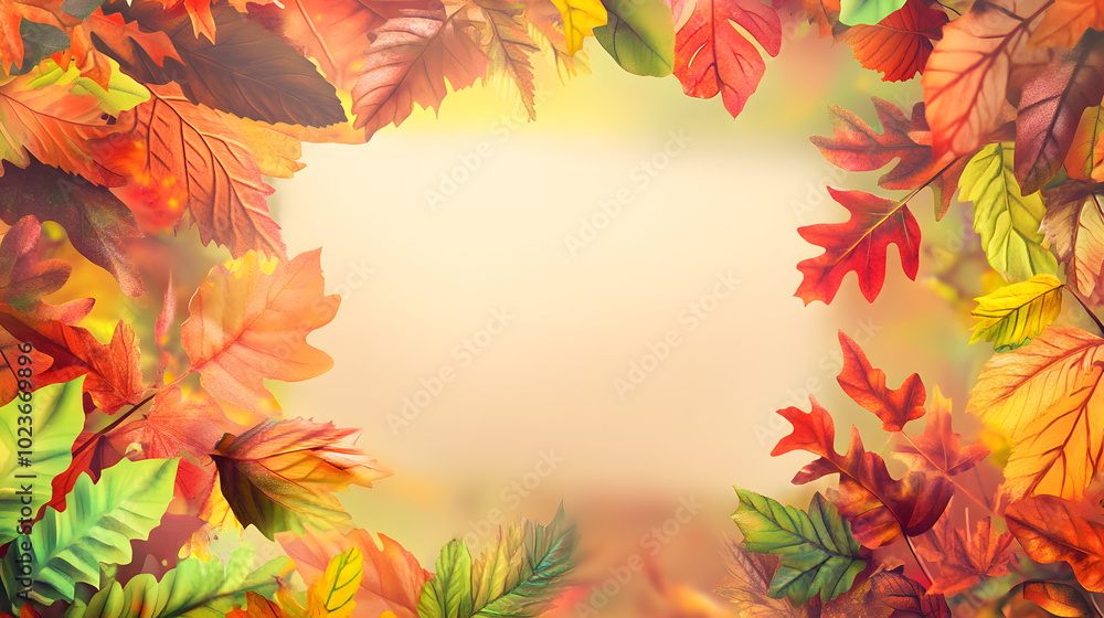 Vibrant Autumn Banner Card Design Featuring Leaves and Colors with an Empty Central Text Area for Customization Vibrant Autumn Banner Card Design Featuring Leaves and Colors with an Empty Central Text Area for Customization