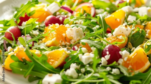 Fresh and Vibrant Salad Delight Gooseberry Arugula Feta Cheese Medley with Light Vinaigrette Healthy Eating Concept