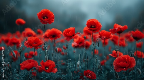 Wallpaper Mural A field of red poppies with a blue sky in the background Torontodigital.ca