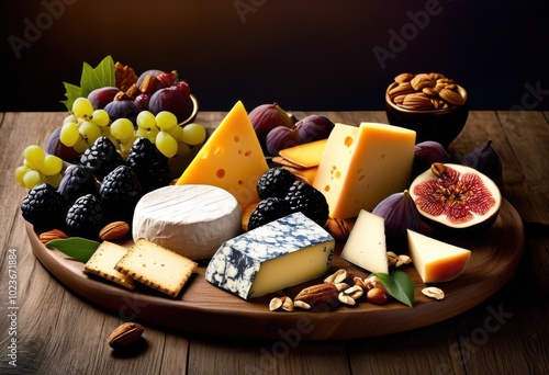 exquisite gourmet cheese board featuring artful arrangement stunning serving design elegant entertaining, appetizer, aesthetic, charcuterie, catering photo