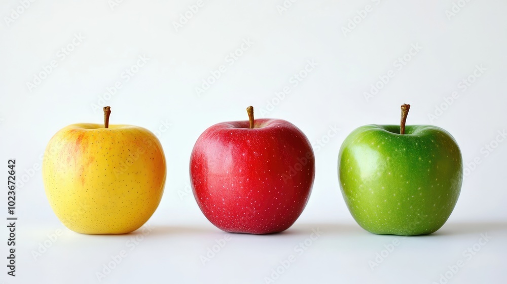 Ripe fresh colorful apples with drops of water. Red, green and yellow fruits isolated on white background Ripe fresh colorful apples with drops of water. Red, green and yellow fruits isolated on white background