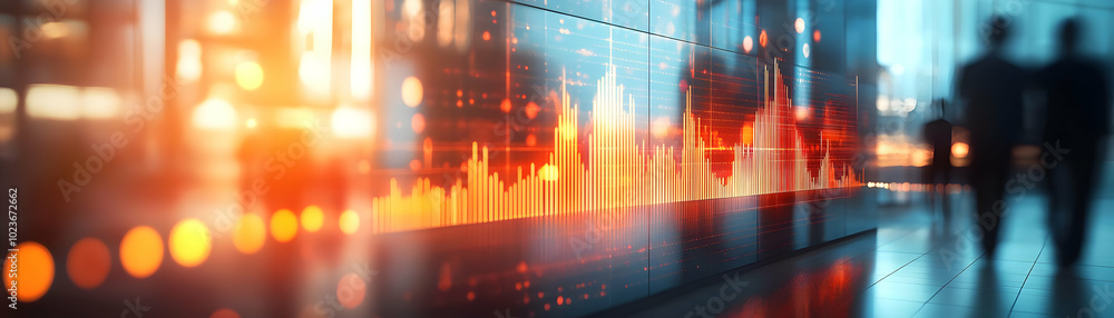 Blurred Businesspeople in Office with Glowing Rising Graph Overlay - Conceptual Photo Stock Illustrating Business Growth and Professional Success Blurred Businesspeople in Office with Glowing Rising Graph Overlay - Conceptual Photo Stock Illustrating Business Growth and Professional Success