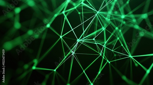 Intricate green network of interconnected lines on a dark background, AI