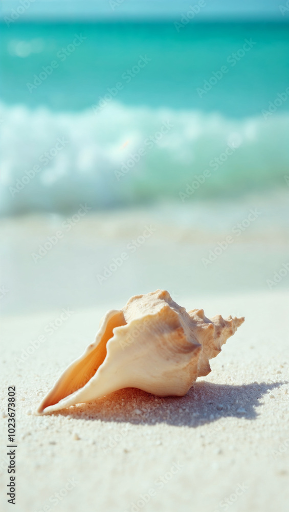 Seashell on Sandy Beach: Tropical Vacation Seashell on Sandy Beach: Tropical Vacation